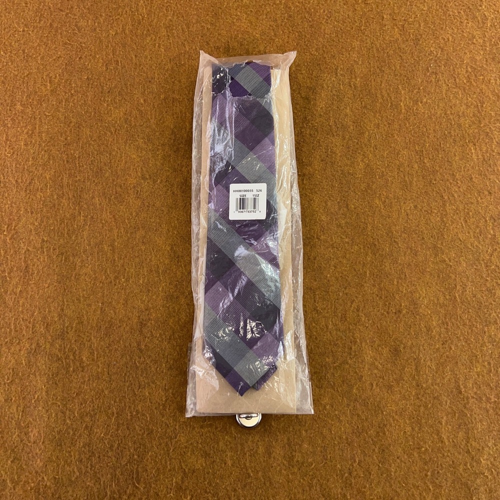 Unbranded Mens OS Purple Grey Plaid Woven Necktie New
